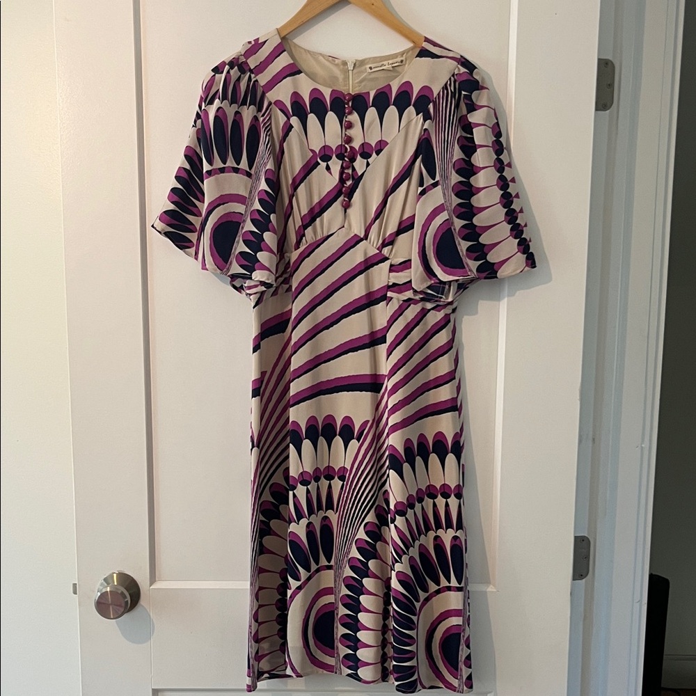 Nanette Lepore Purple and Cream silk Midi Dress
